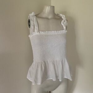 J. Crew White Smocked Summer Top M